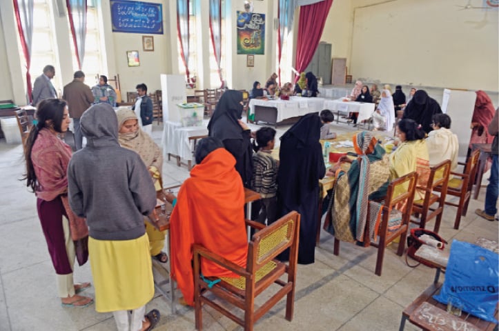 A view of a polling booth set up in  a school in G-7/4 on Monday. &mdash; White Star
