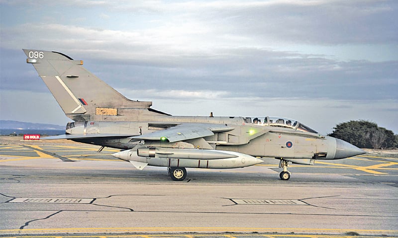 Akrotiri (cyprus): British Royal Air Force Tornado GR4 aircraft is seen on the tarmac at the British airbase here on Thursday.—AFP