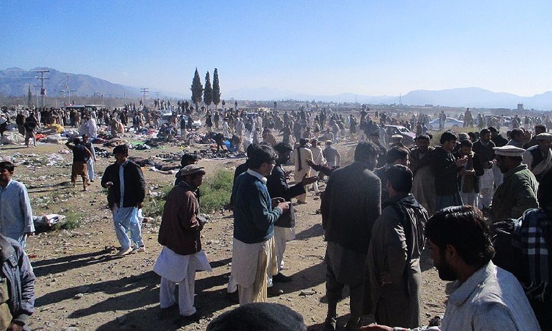 A view of the blast site in Kurram agency's Parachinar area. — DawnNews screengrab