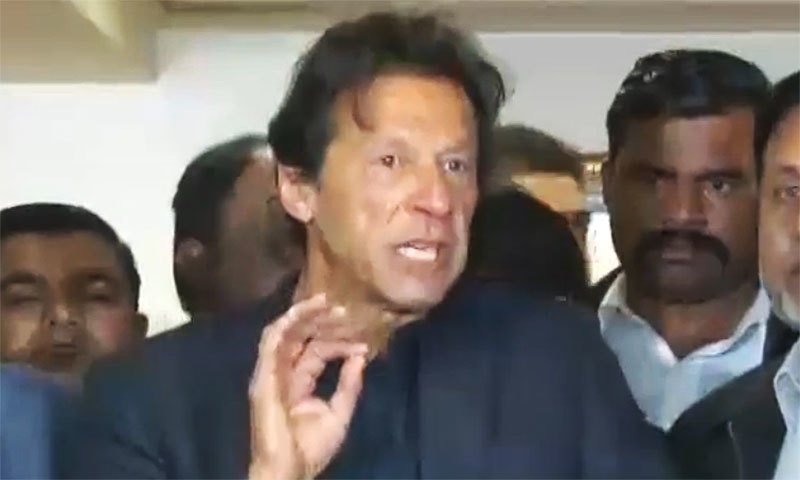 PTI chief termed the Karachi situation 'biggest challenge' for PM Nawaz Sharif.─ DawnNews screengrab