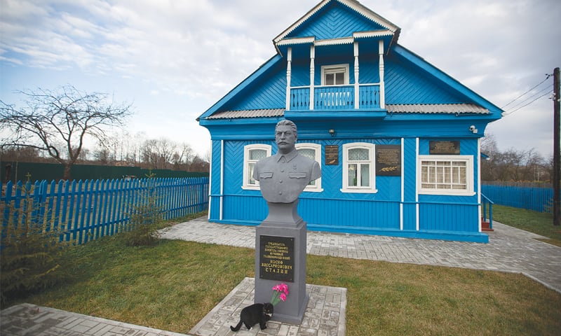 A BUST of Josef Stalin stands on the front lawn of a house-turned-museum in the village of Khoroshevo, west of Moscow.&mdash;AP