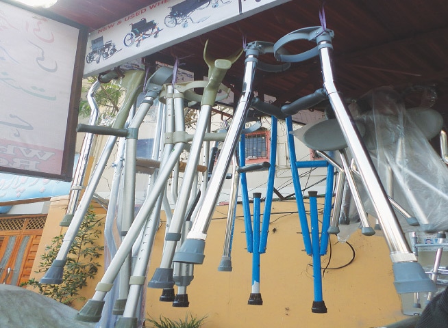 A variety of orthopaedic walking sticks.