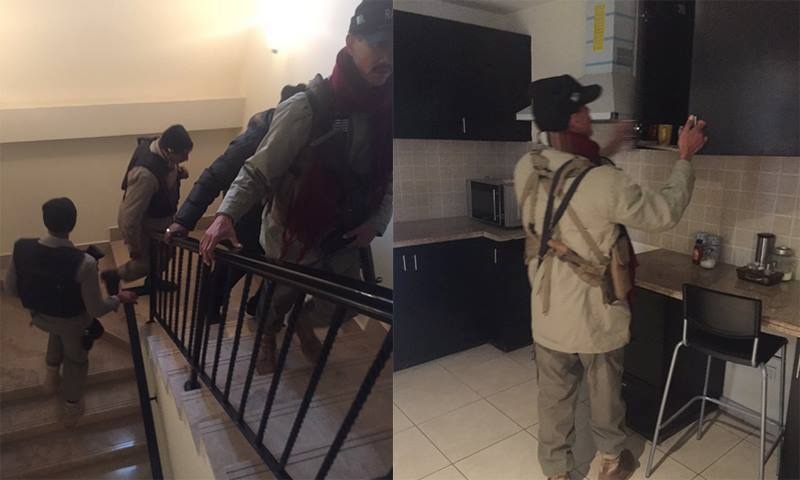 Rangers searching Salman Masood's home. – photo courtesy Salman Masood Twitter