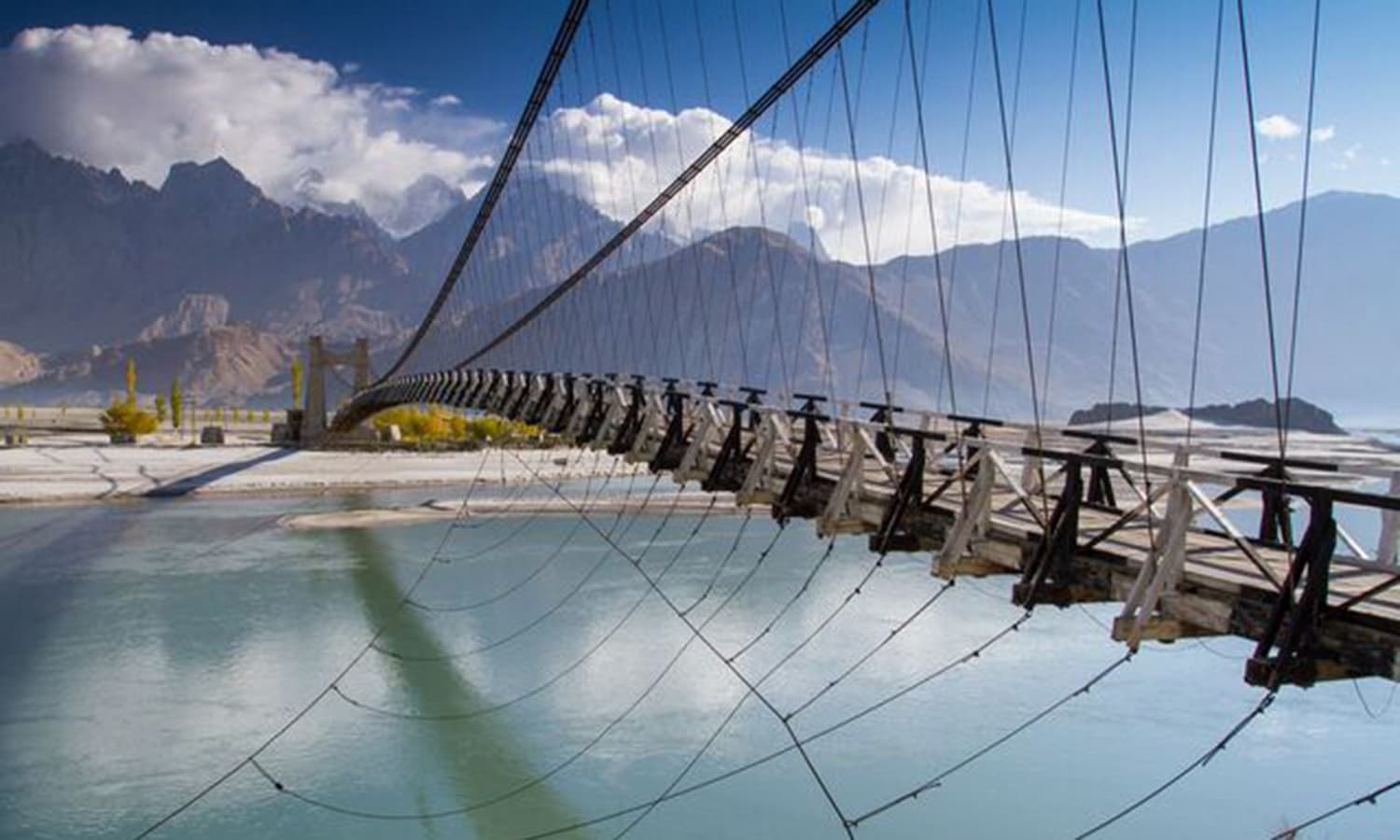 A suspension bridge connecting the Khaplu and Shyok valleys. —Photo by Ghulam Rasool