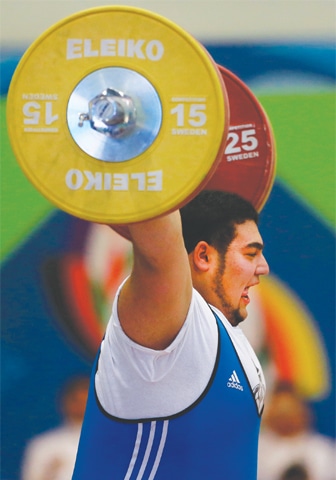 GUWAHATI: Pakistan&rsquo;s Mohammad Nooh Dastagir competes in the weightlifting super heavyweight category at the South Asian Games on Tuesday.&mdash;AP