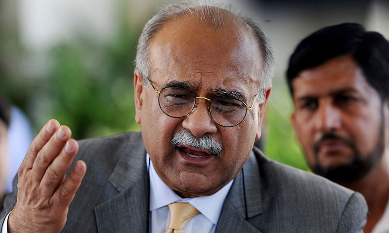 This representative photo shows Najam Sethi addressing a press conference in Lahore. — AFP/File