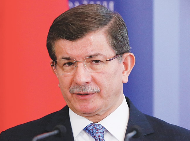 KIEV: Turkish Prime Minister Ahmet Davutoglu pictured during a news conference here on Monday. —Reuters