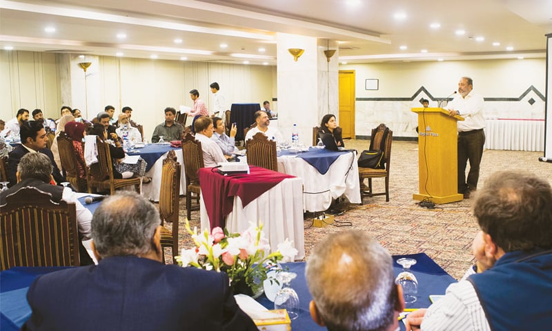 Sindh wildlife conservator Saeed Baloch speaks at the event on Tuesday.—White Star