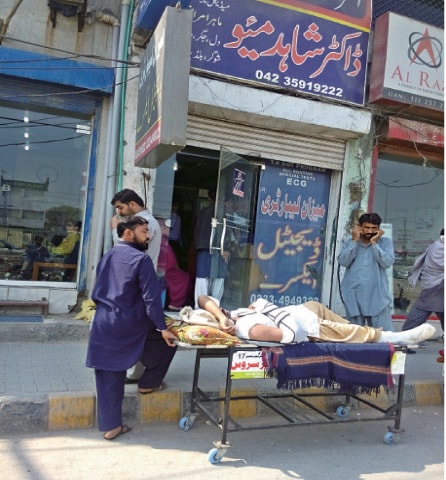 Critically injured patients admitted to LGH are stretchered off to private labs outside the hospital for different scans.—Dawn