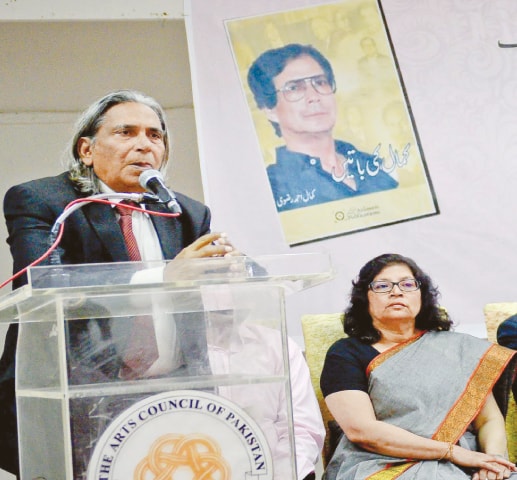 Prof Sahar Ansari speaking at the book launch on Wednesday.—White Star