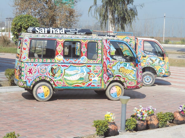 Barely a kilometre and a half from the border is Sarhad, a food and cultural park, run by Aman Jaspal. On display are vans painted by Pakistani exponent of truck art