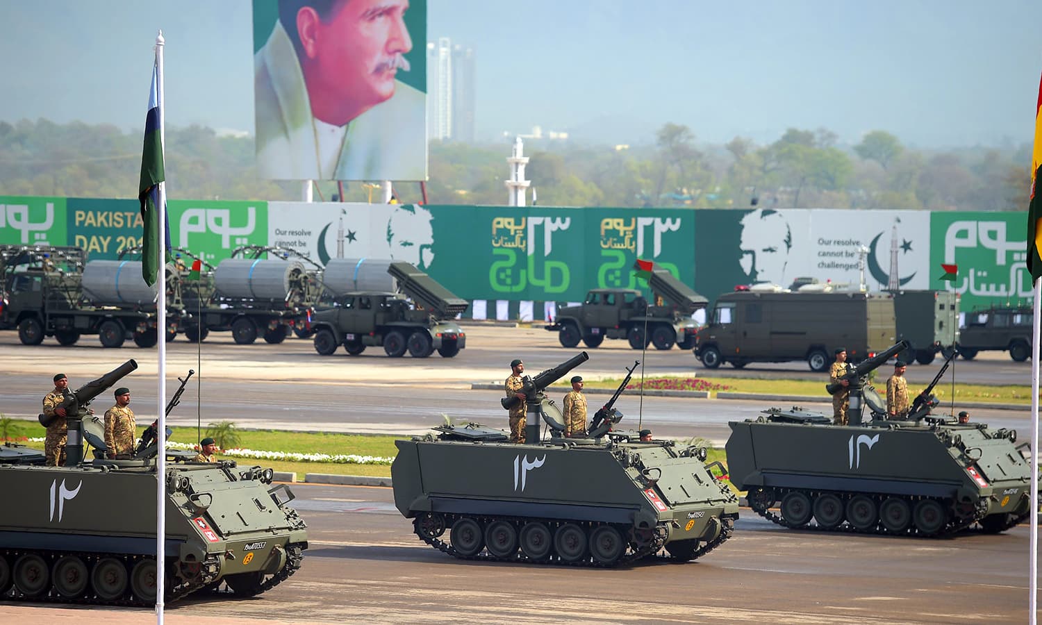 Military personnel take part in the Pakistan Day military parade. ─ AFP