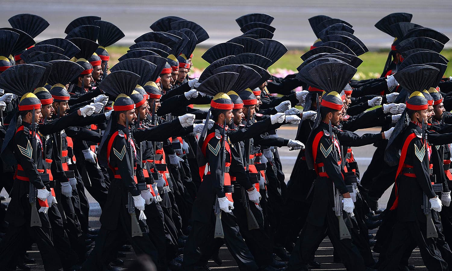 Rangers march during the Pakistan Day military parade. ─ AFP