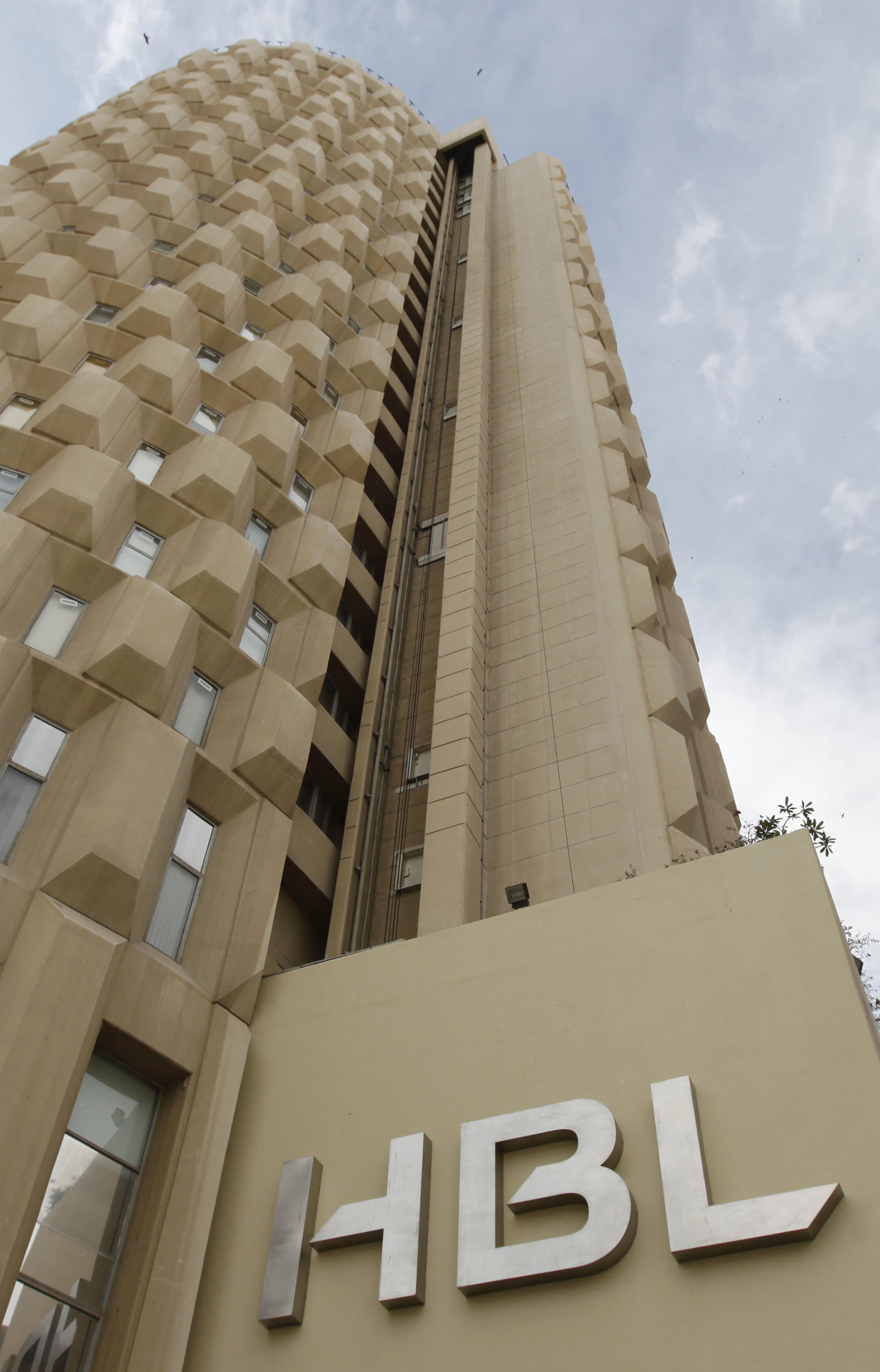 Habib Bank Limited logo is seen on the head office building in Karachi. —Reuters