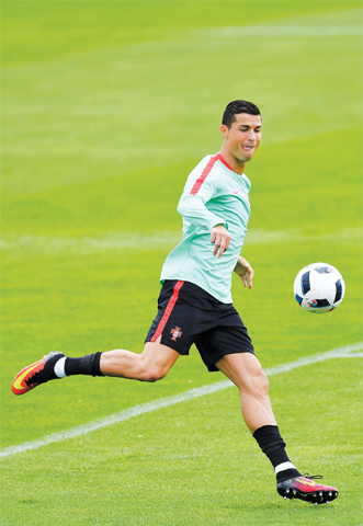 PORTUGAL&rsquo;S star forward Cristiano Ronaldo in action during a training session.&mdash;AFP