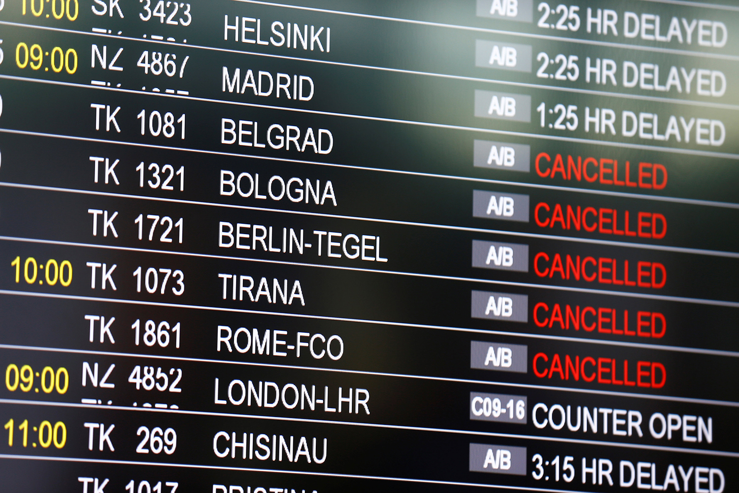 A board shows status of flights at Turkey's largest airport. — Reuters