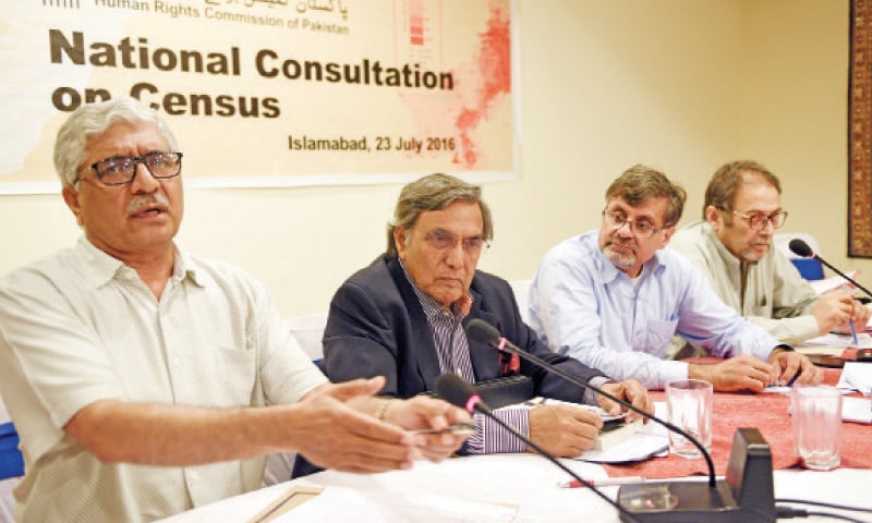 (L-R) Asif Bajwa, Dr M. Nizamuddin, Kamran Arif and Prof Ijaz Khattak take part in the discussion on Saturday. &mdash; Photo by Tanveer Shahzad