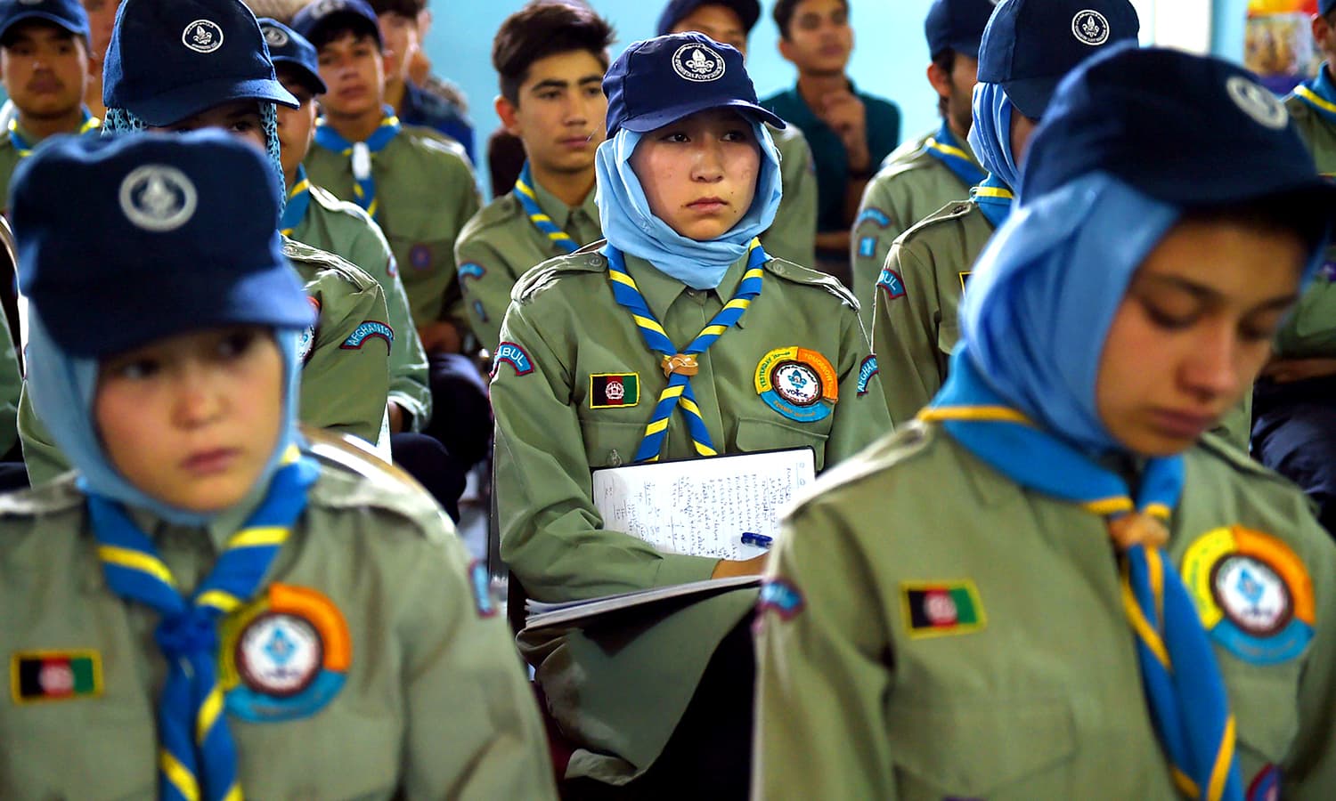 Afghan Scouts attend a class at Scouts training centre in Kabul. ─AFP