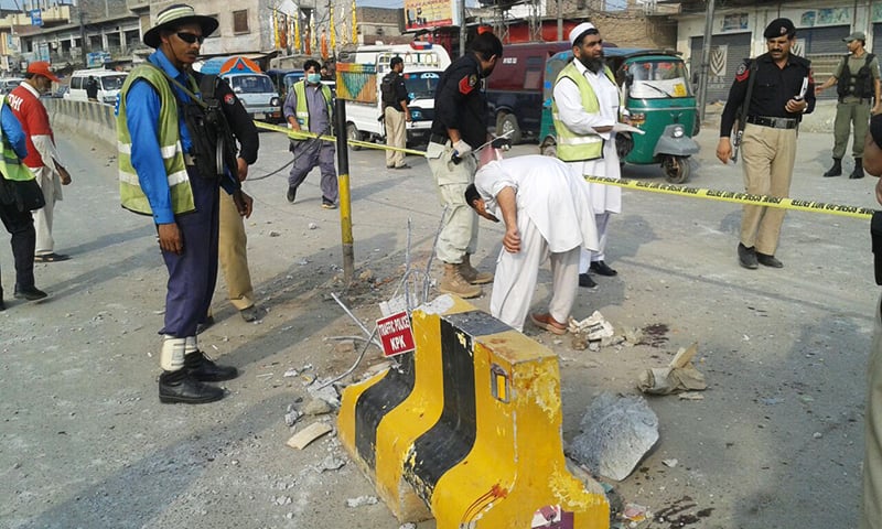 The blast took place near a bus stand in Peshawar.&mdash; Photo by author