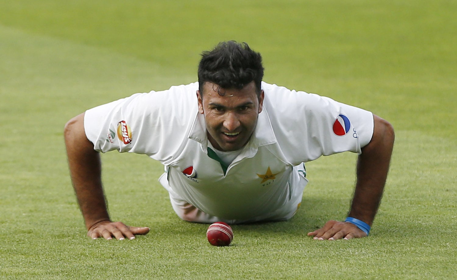 Pakistan's Sohail Khan celebrates his 5 wicket haul. — Reuters