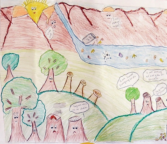 These drawings by children depict the negative effects on the environment. &mdash; Photos by Khurram Amin