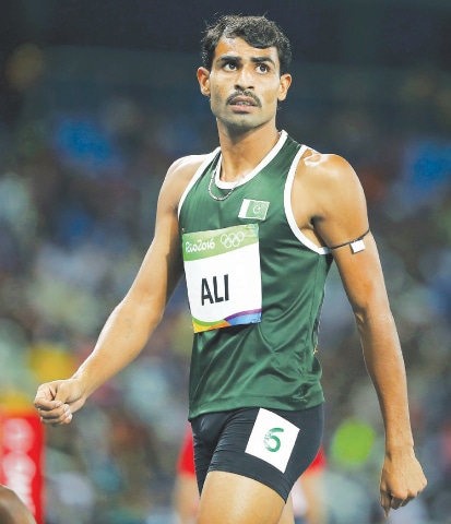 RIO DE JANEIRO: Pakistan’s Mehboob Ali reacts after competing in the men’s 400m heat.—Reuters