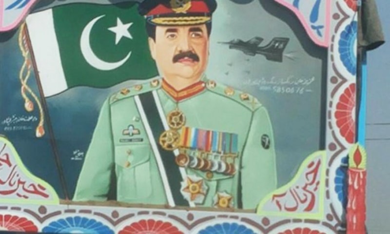 Current army chief, Raheel Sharif, on a truck in Karachi.