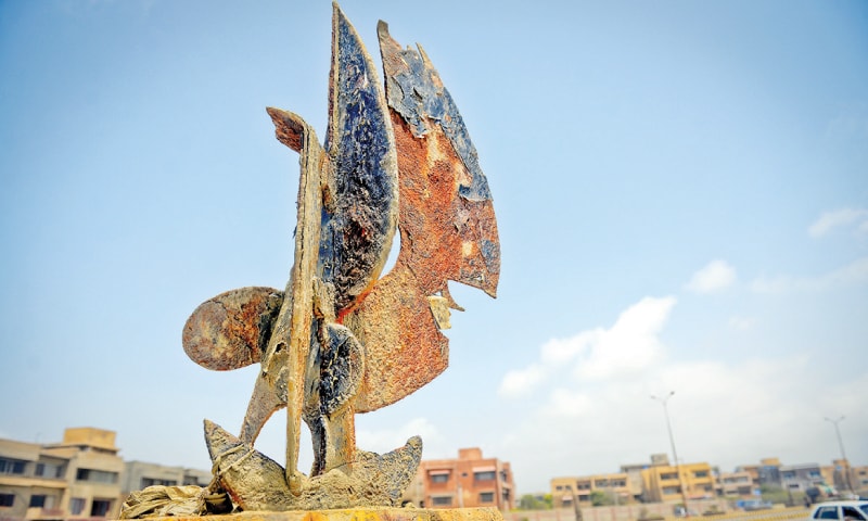 The remains of some kind of a metal sculpture by the Defence beach.