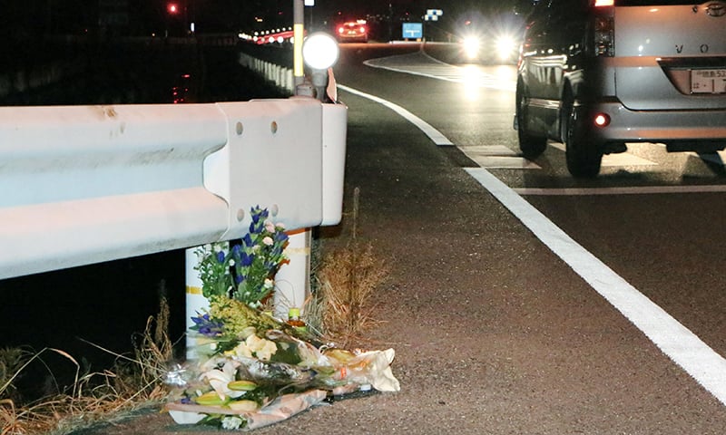 Flowers are laid near the scene where a passer-by was killed after being hit by a driver playing "Pokemon Go" ─ Reuters