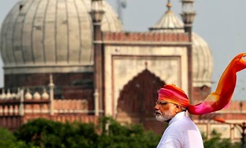 نئی دہلی: ہندوستانی وزیر اعظم نریندر مودی یوم آزادی کی تقریب سے خطاب کررہے ہیں&mdash;فوٹو/ اے پی