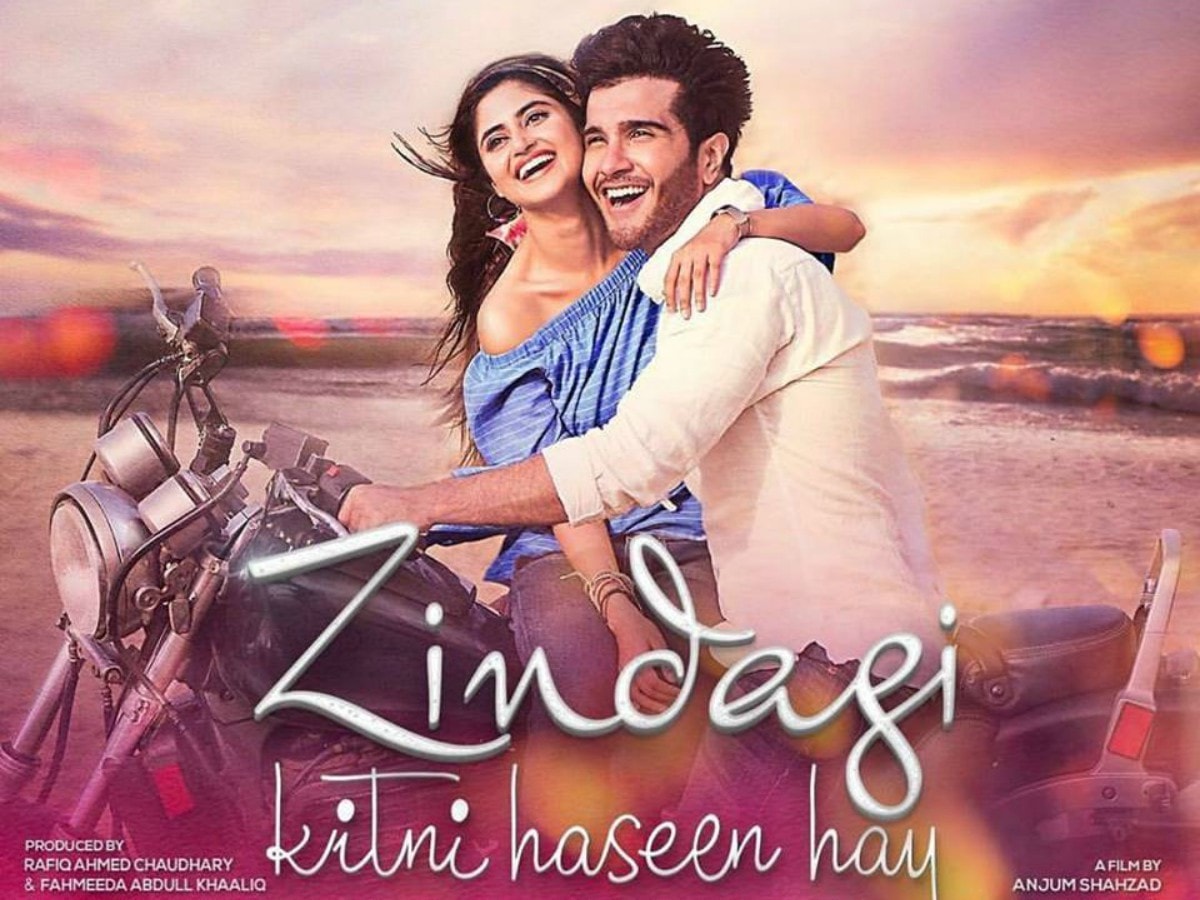 Sajal Aly and Feroze Khan on the poster of 'Zindagi Kitni Haseen Hay'.