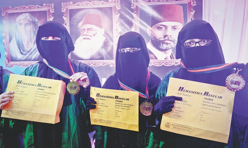 The trio from Iqra Huffaz Degree College, who topped in humanities regular group. -Photos by Fahim Siddiqi / White Star