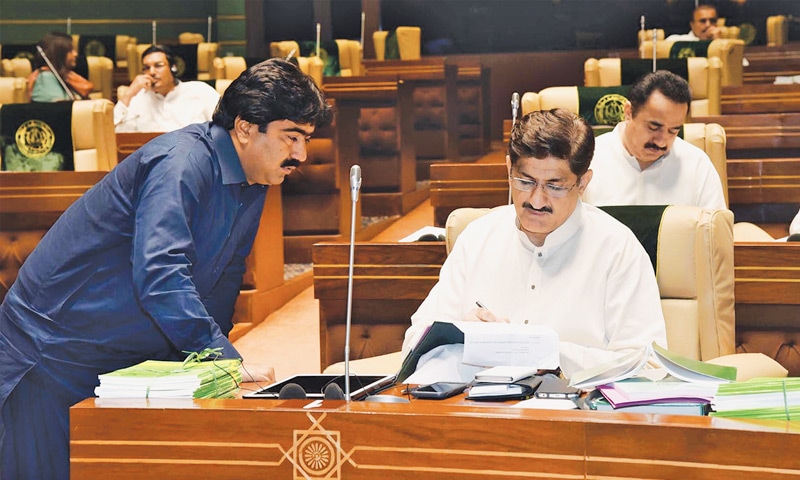 Sindh Chief Minister Syed Murad Ali Shah issues directives on a request of MPAs during the Sindh Assembly session on Friday.—PPI Sindh Chief Minister Syed Murad Ali Shah issues directives on a request of MPAs during the Sindh Assembly session on Friday.—PPI