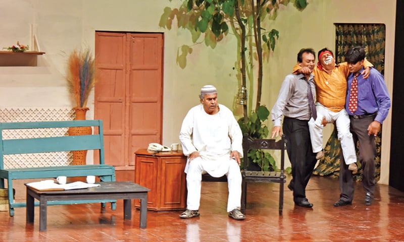 Artists perform Farooq Qaiser&rsquo;s new stage production Chaar Lachaar at National Art Gallery. &mdash; Dawn
