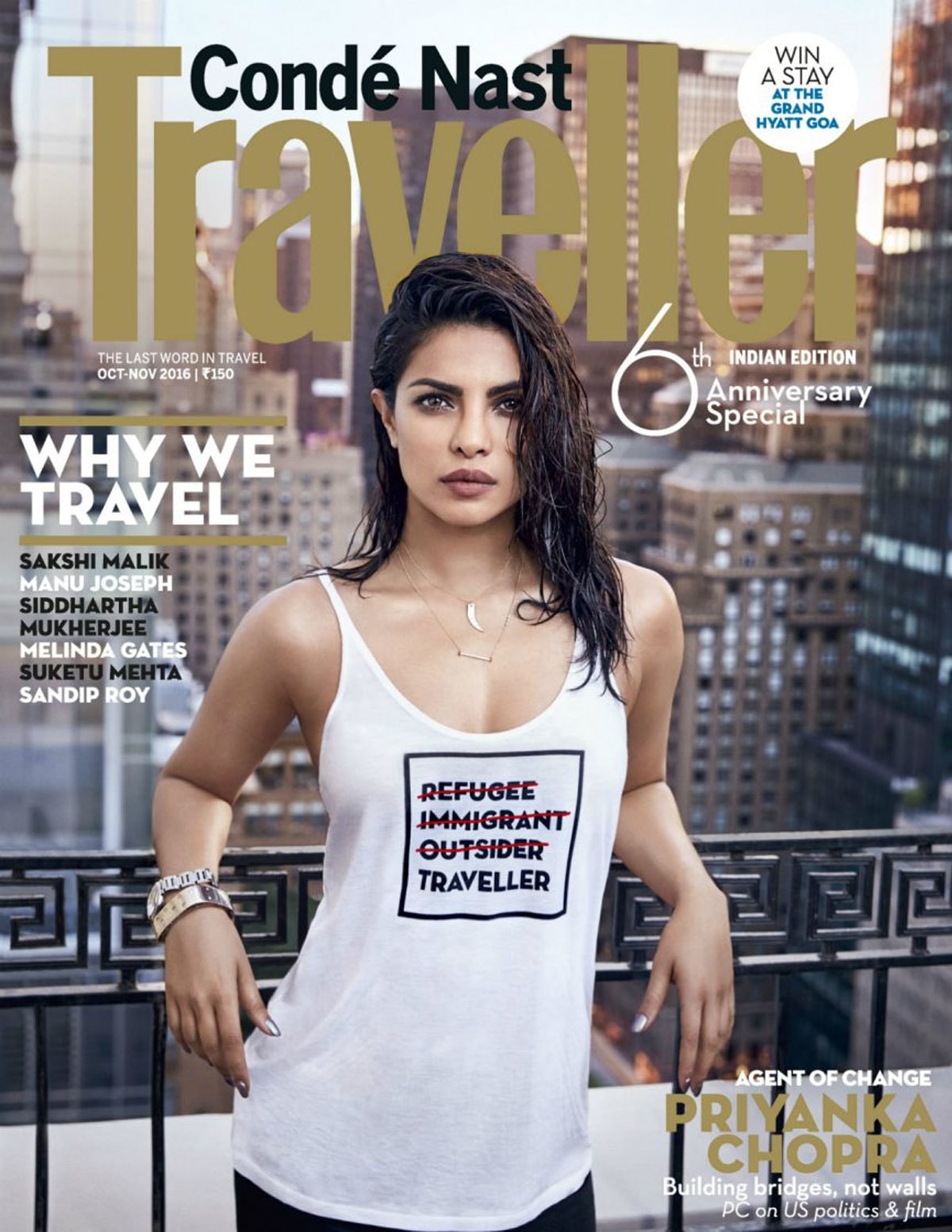 The Quantico actor on the cover of Condé Nast Traveller India Oct-Nov 2016 issue. Photo: cnt.in