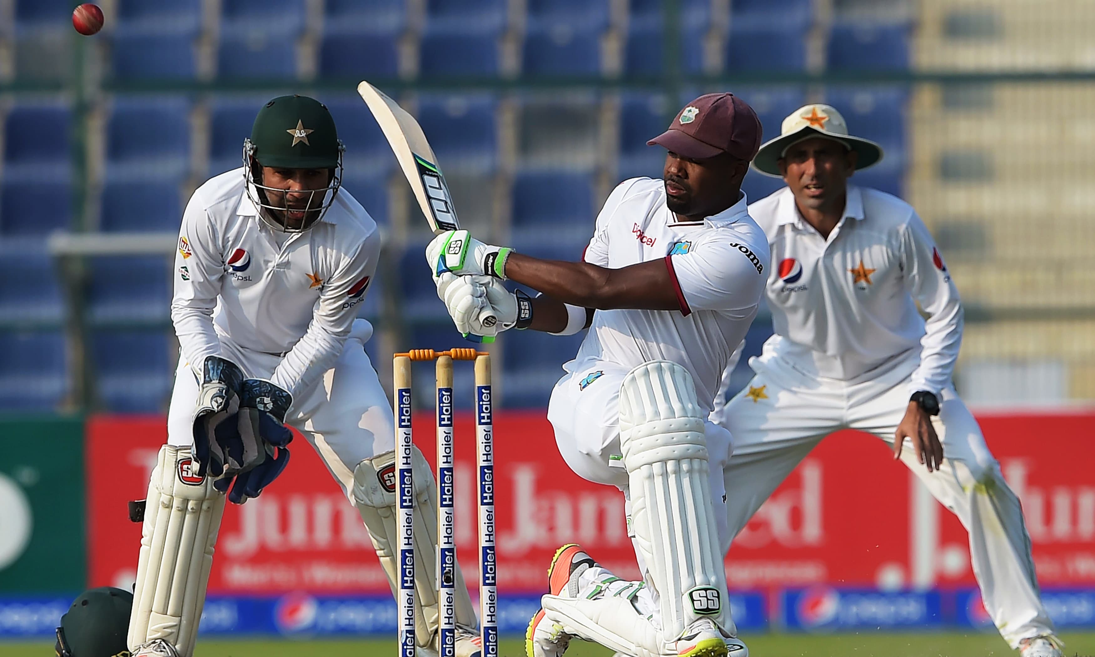 Darren Bravo plays a shot on the second day of the second Test. &mdash;AFP