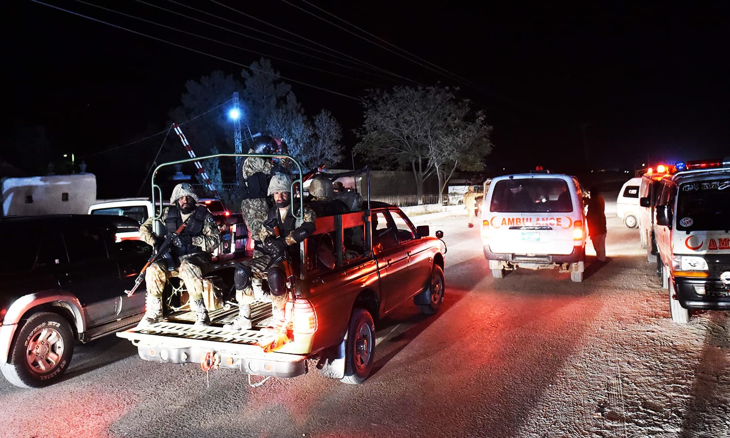 Soldiers arrive at the training college in Quetta. — AFP