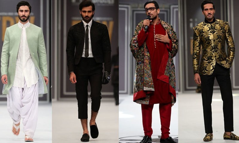 اس سال فیشن ویک میں ڈیزائنرز نے مردوں کے کئی ملبوسات پیش کیے &mdash; فوٹو بشکریہ/ مووی شووی