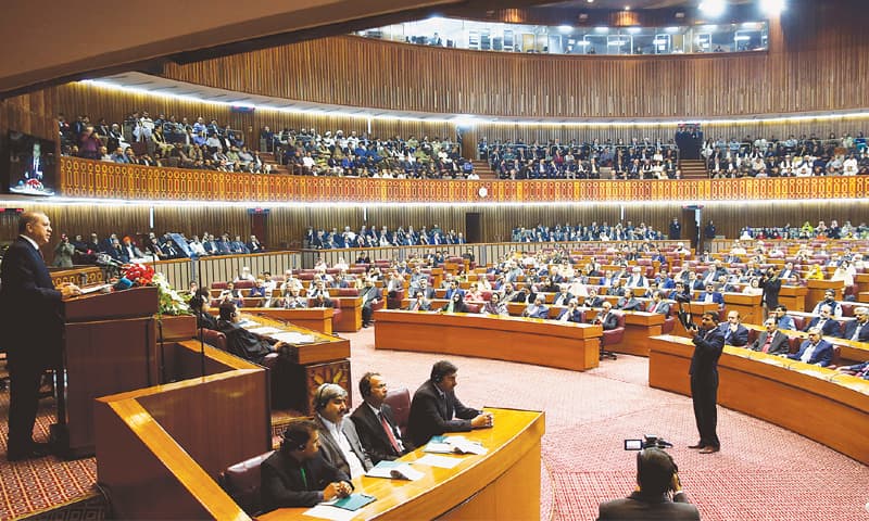 Islamabad: Turkish President Recep Tayyip Erdogan addressing the joint session of parliament on Thursday.—Reuters