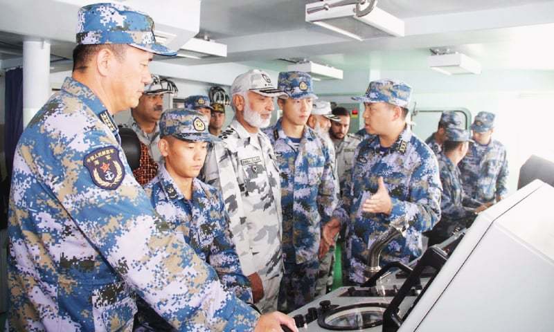 Chief of the Naval Staff Admiral Mohammad Zakaullah visits a Chinese navy ship to review the ongoing bilateral exercise.— INP Chief of the Naval Staff Admiral Mohammad Zakaullah visits a Chinese navy ship to review the ongoing bilateral exercise.— INP