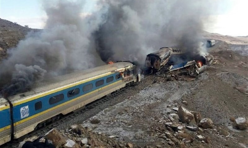 Damaged trains following an accident in the Semnan province. —AFP