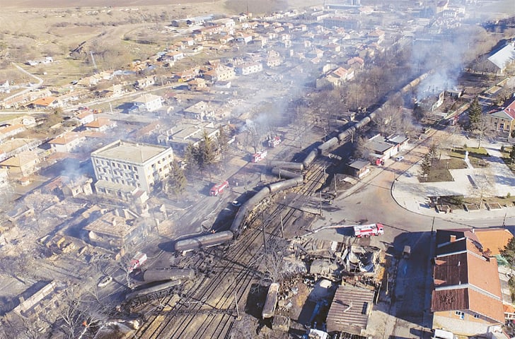An aerial view of the train wreckage.&mdash;AFP