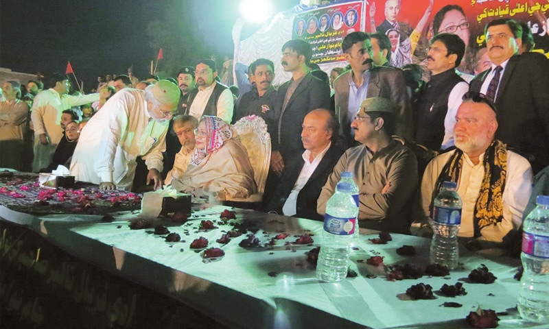 JAM Madad Ali shares a point with MNA Faryal Talpur at a ceremony held in his native Jam Nawaz Ali village of Sanghar district on Wednesday to welcome him to the PPP fold.—Dawn JAM Madad Ali shares a point with MNA Faryal Talpur at a ceremony held in his native Jam Nawaz Ali village of Sanghar district on Wednesday to welcome him to the PPP fold.—Dawn