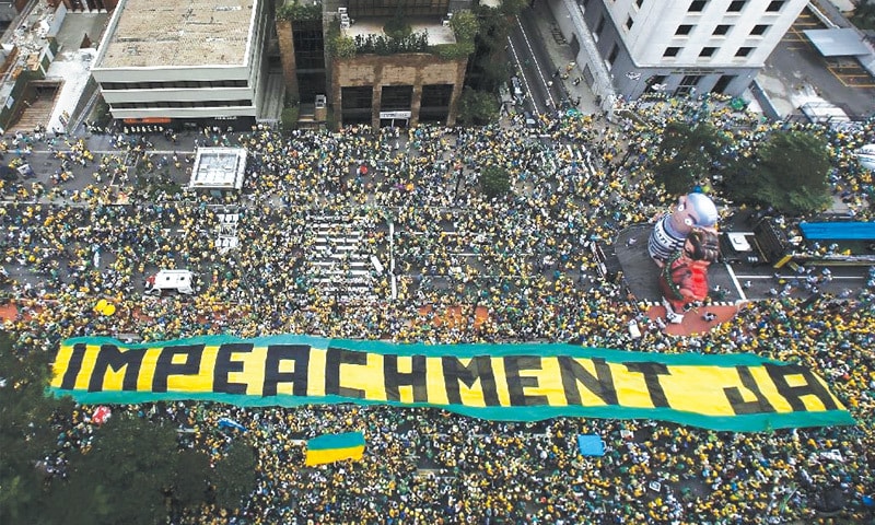 DEMONSTRATORS take part in a protest against now impeached Brazilian president Dilma Rousseff in Sao Paulo in this file picture.&mdash;AFP