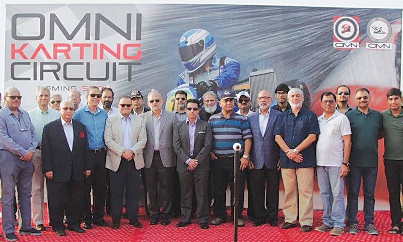 KARACHI: Chief guest Air Vice Marshal Salman Ahsan Bokhari, Pakistan&rsquo;s professional F1 race-car driver Ovais Naqvi, Airmen Golf Course secretary Wing Commander Naveed Siddiqui, Korangi Creek Base Commander Air Commodore Ibrahim Asad and shareholders seen at the ground-breaking ceremony of the Omni Karting Circuit here recently.