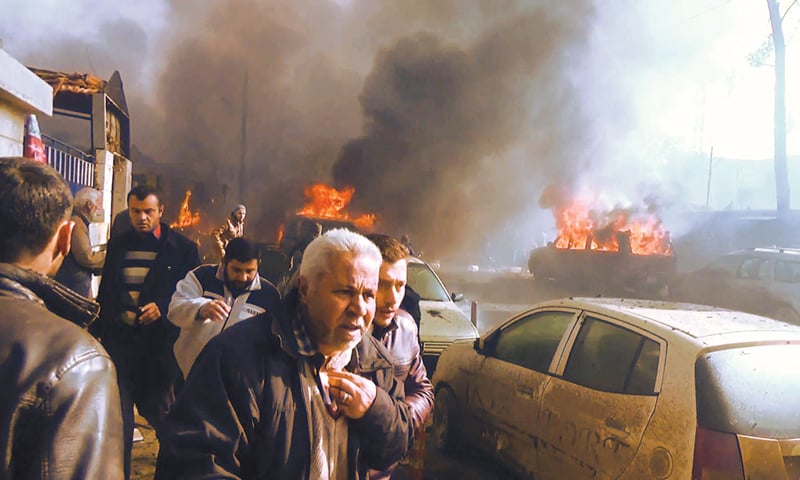 An image grab from an AFPTV video shows the site of the bomb attack in Azaz.&mdash;AFP