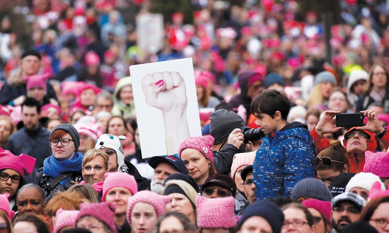 PROTESTERS gather for the Women’s March in Washington.—Reuters