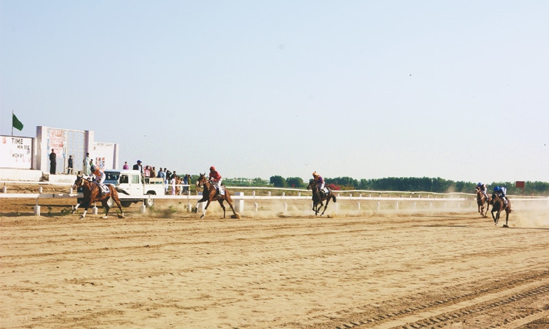 KARACHI: Bay horse Follow My Shadow with rider Nazil Hussain in the saddle approaches the winning post ahead of rivals in The KRC Cup at the Karachi Racecourse on Sunday.