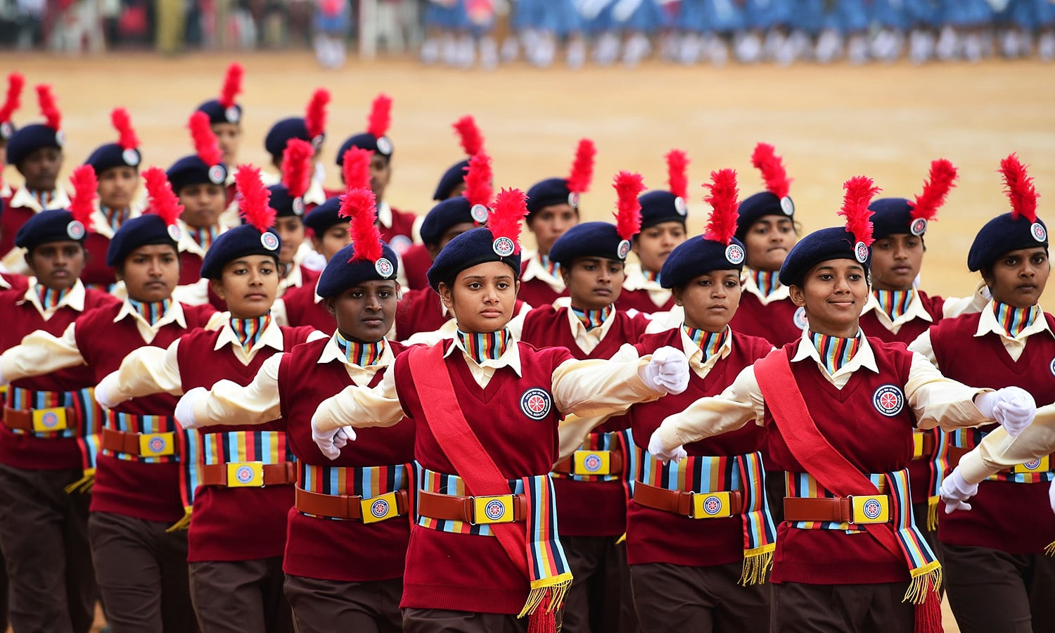 Indian National Service Scheme (NSS) cadets take part in a Republic Day parade in Bangalore.— AFP