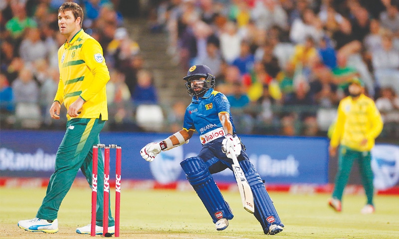 CAPE TOWN: Sri Lanka&rsquo;s Niroshan Dickwella runs between the wickets during the third T20 against South Africa.&mdash;AP
